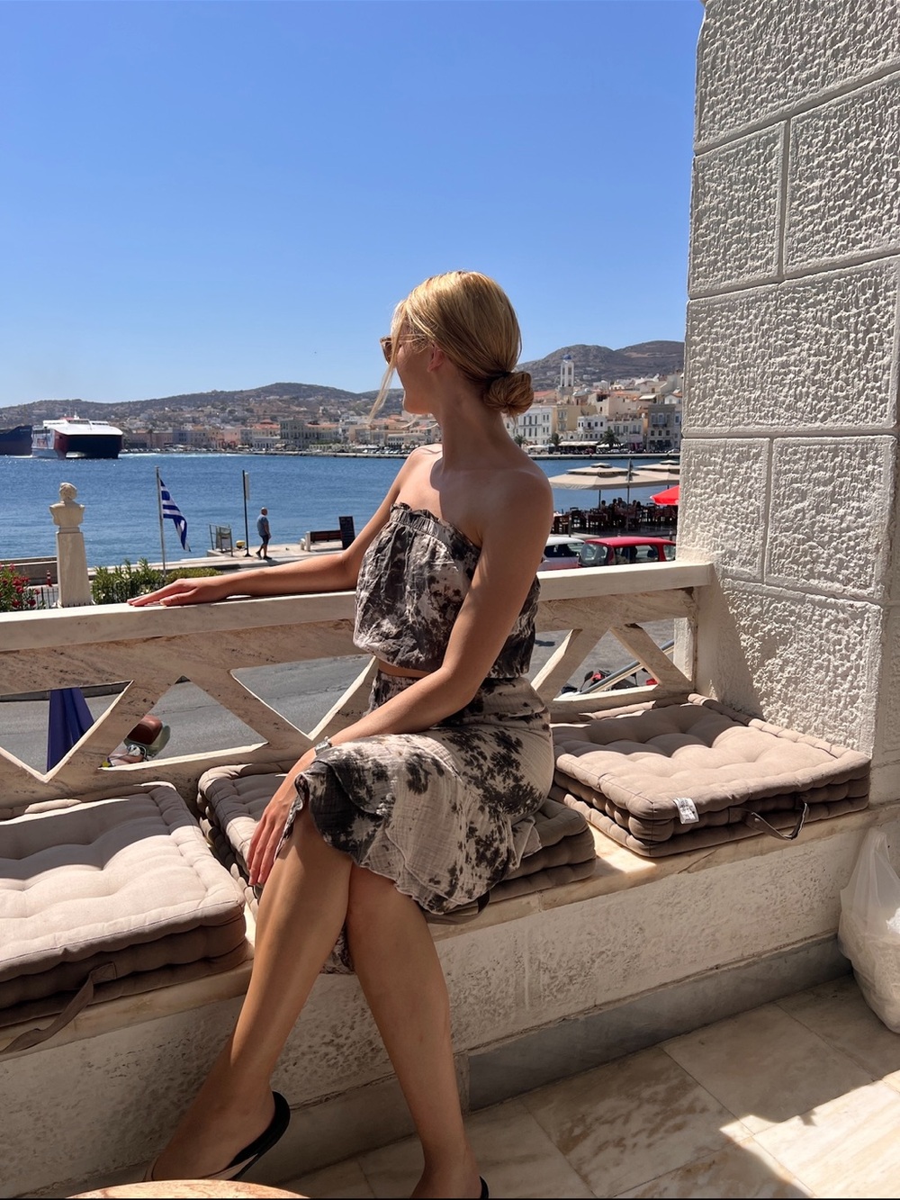 Strapless Tie-Dye Matching Set in Beige and Grey